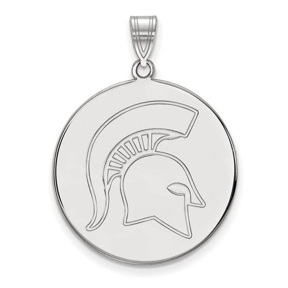 14k White Gold Michigan State XL Disc Pendant